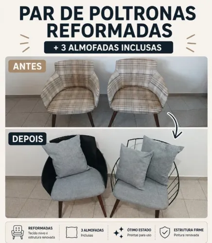 Duas poltronas com 3 almofadas - Reformadas recentemente