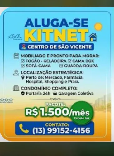 Aluguel de kitnet no centro de são Vicente
