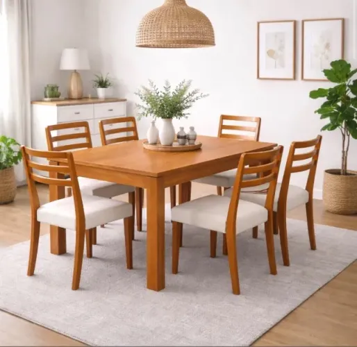 Conjunto Sala de Jantar Montreux 1,80 m com 6 Cadeiras Linho Palha