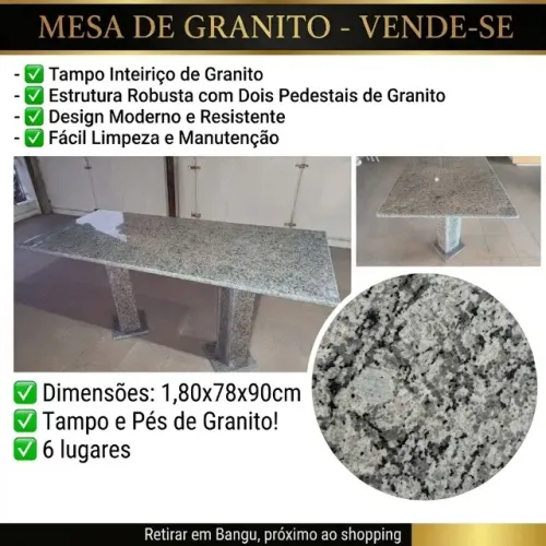 Mesa 100% Granito Design Imperial 1,80x78x90cm Tampo e Pés de Granito! (Bangu)