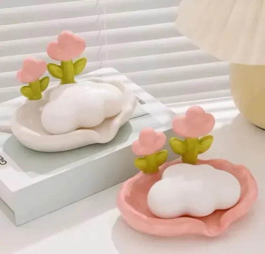 Saboneteira Fofa Florzinha Tulipa Plástico Porta Acessórios Porta Sabonete Pia
