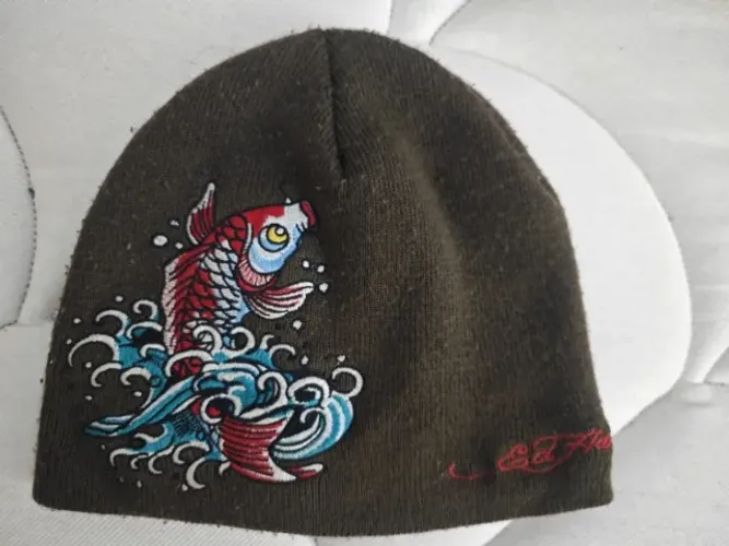 Gorro Ed Hardy Original Vintage - Bordado Carpa Japonesa (Koi Fish) Marrom