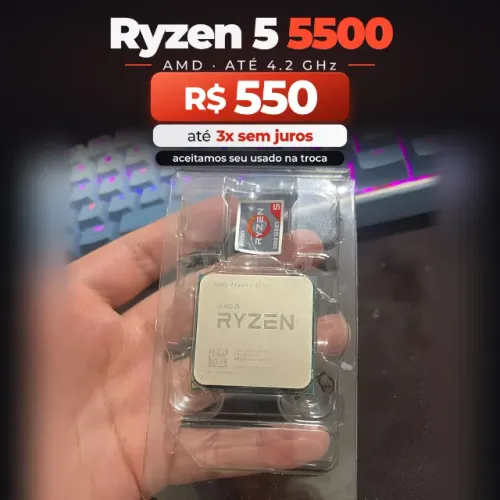 Processador AMD Ryzen 5 5500, até 4.2 GHz, com 6 núcleos e 12 threads