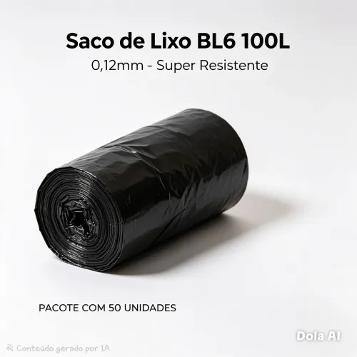 Saco de Lixo 100L BL6 0,12mm Resistente - Pacote com 50 Unidades