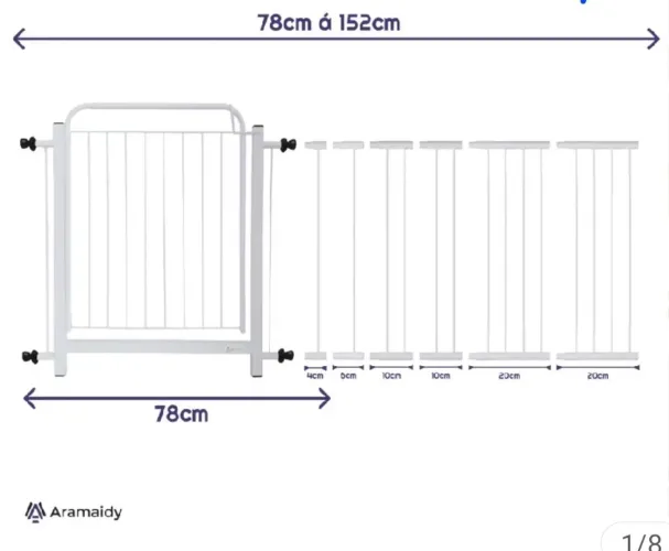Portão grade Aramaidy - criança, pet - 78cm a 152cm - com extensões