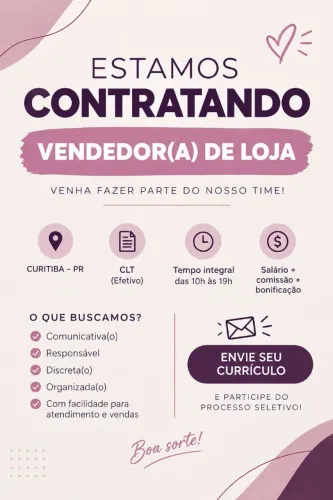 Vendedor(a) de Loja - Lingerie e Bem-Estar Íntimo