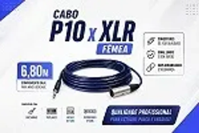 Cabo P10 x XLR Fêmea 6,80m - Microfone/Mesa de Som