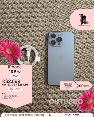 IPHONE 13 PRO, 5G, 128GB, BAT 100%, AZUL SIERRA, SEMINOVO , EXCLUSIVO!