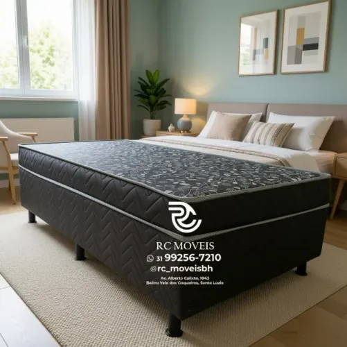 Cama Box Solteiro Acoplado D33 88x1,88 Floral Preto Durável