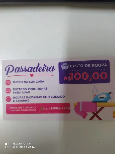 Presto serviços de passadeira na minha própria residência!