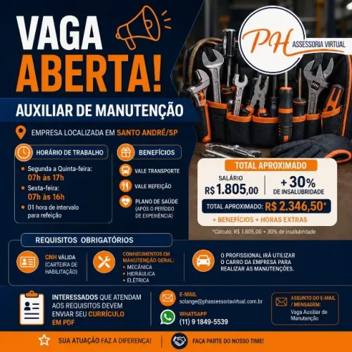 AUXILIAR DE MANUTENÇÃO - CLT - SANTO ANDRÉ - SP