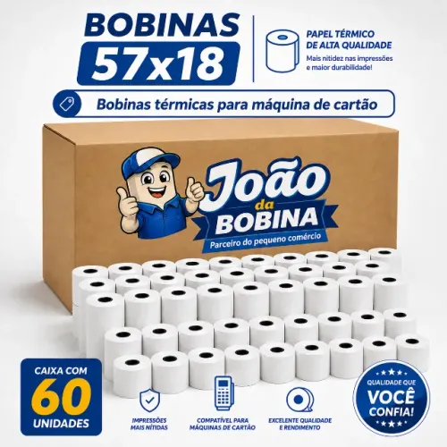 BOBINA TERMICA 57X18 BRANCA CAIXA COM 60 UNIDADES