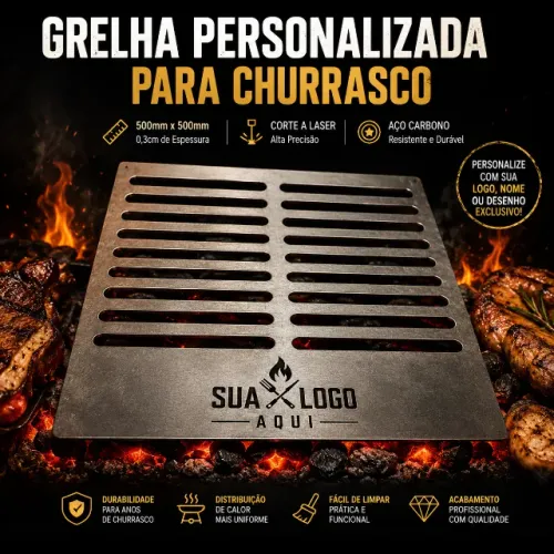 GRELHA PERSONALIZADA PARA CHURRASQUEIRA 50X50 cm