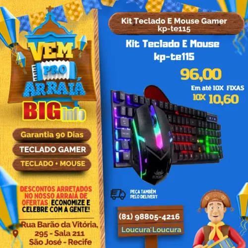 Kit Teclado e Mouse Knup Kp-Te115 Semimecânico e Óptico Gamer RGB