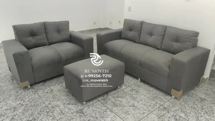 Sofá 2 e 3 pessoas com Puff Suede D33 Confortável Direto da Fábrica