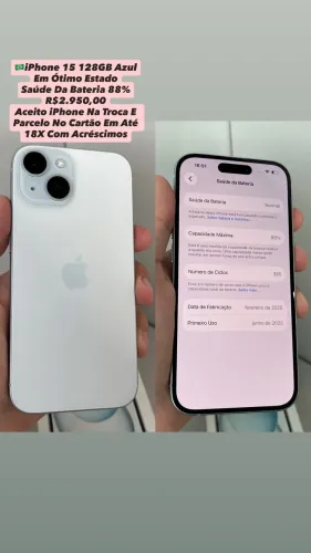 iPhone 15 128GB Azul - Aparelho Usado