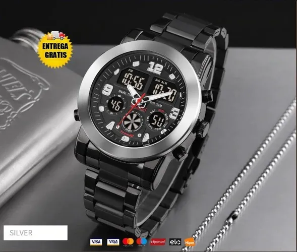 Relógio Digital Com Display Luminoso À Prova D 'Água Com Aço Inoxidável