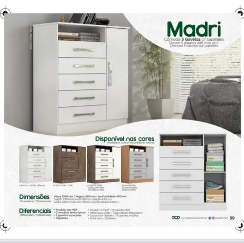 Cômoda Madri Plus c/ Sapateira - 100% mdf