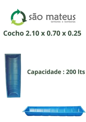 Cocho para gado 2.10 x 0.75 x 0.25 200 litros 