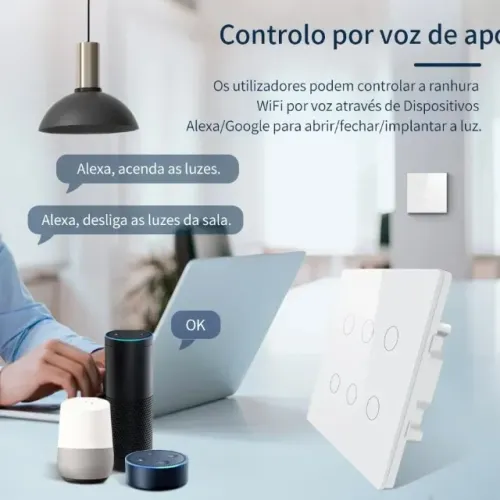 Interruptor Inteligenete Wifi Tuya 6 Botões, Compatível com Alexa