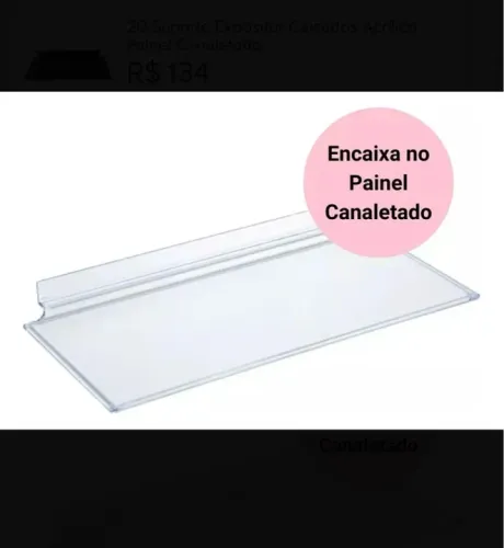Prateleira plataforma acrílico para painel canaletado expositor