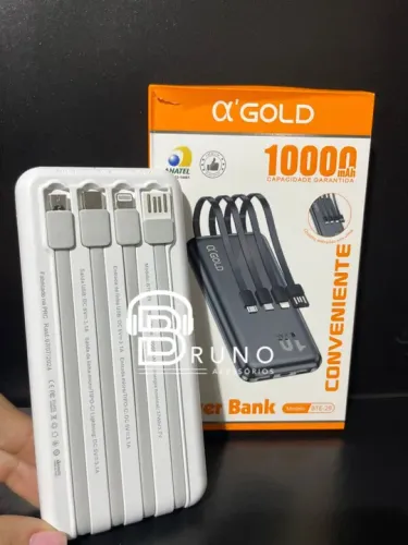 Power Bank 10000 mAh - Carregador Portátil com 4 Cabos