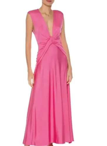 vestido longo Farm ombreira rosa