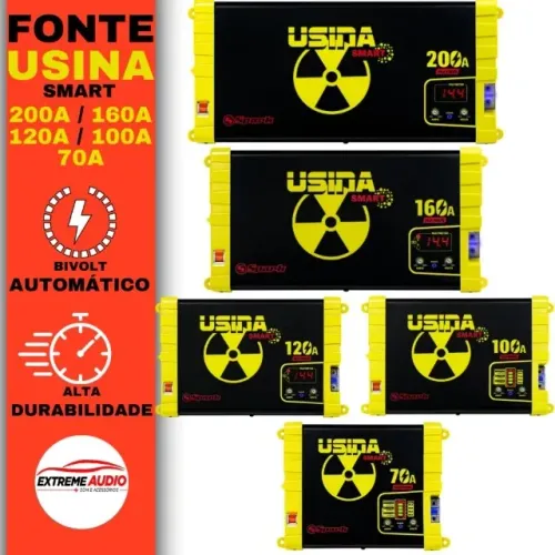 Fonte e Carregador Automotivo Usina 200, 160, 120, 100 e 70 Bivolt Automático Baterry Mete