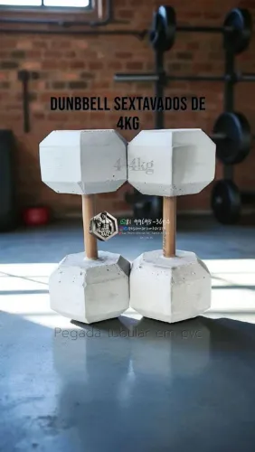Halteres Dumbbell sextavado concreto pegada em pvc Peso Maromba Raiz - Sua base de forca