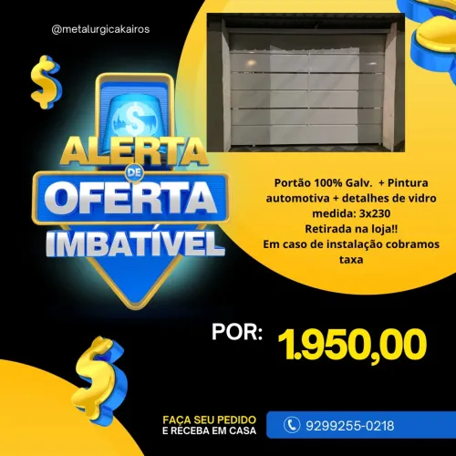 Portão de Garagem 3x230 Galvanizado com Vidro