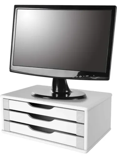 Suporte de Monitor 3 Gavetas, Mdf Branco