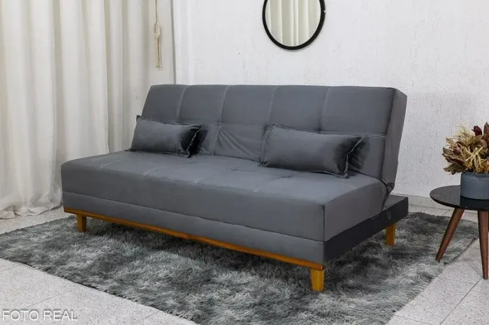 Sofá Cama Casal 180cm Molas Bonnel Veludo Cinza