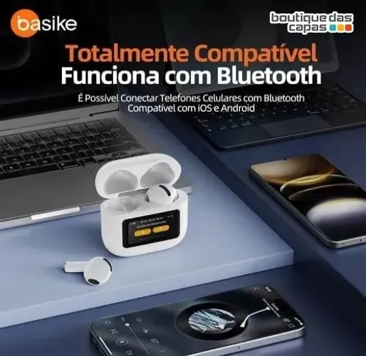 Fone de Ouvido bluetooth 5.0 com Tela Colorida de Toque basike BA-FON6697