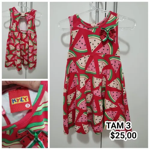 Vestido infantil Kyly melancia tamanho 3