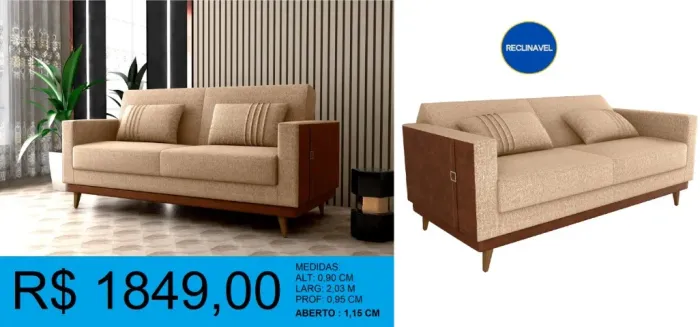 Living Sofá Cama em linho e corino - Entrega e Montagem GRATIS