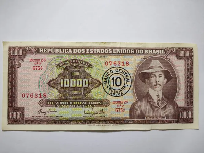 Nota de 10 mil cruzeiros - Brasil - 1967- Santos Dumont.