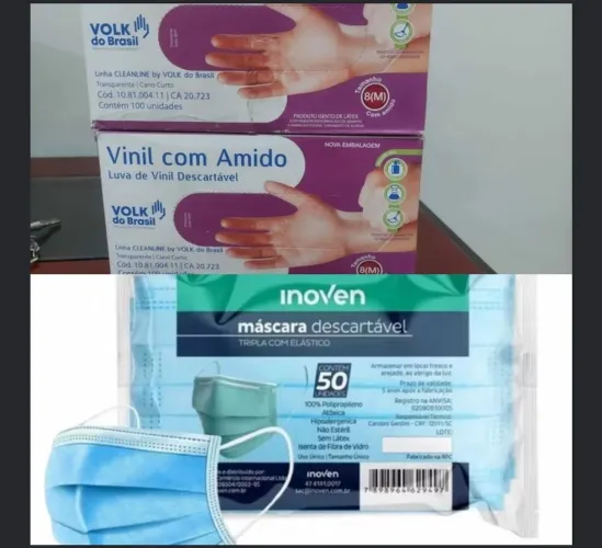 Luvas Vinil 2cxs mais Máscaras descartáveis 1 cx