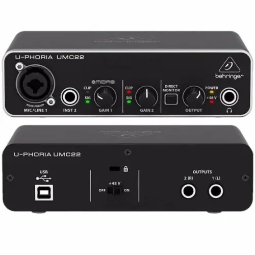 Interface de Áudio  Behringer UMC 22 Midas  Mic Preamplifier