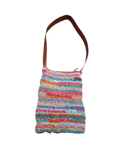 Bolsa de croché, ombro, camurça e alça de couro