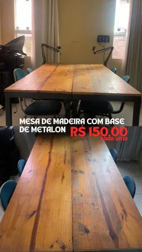 MESA DE MADEIRA COM BASE DE METALON
