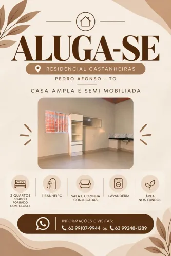Aluga-se casa em Pedro Afonso - TO.