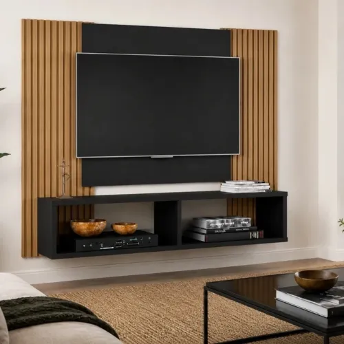 Painel Navi 1.20m Preto Ripado TV até 47 - Bechara