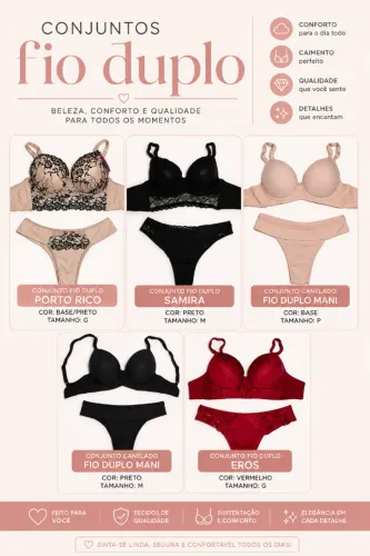 Conjuntos feminino de calcinha e sutiã Romance 