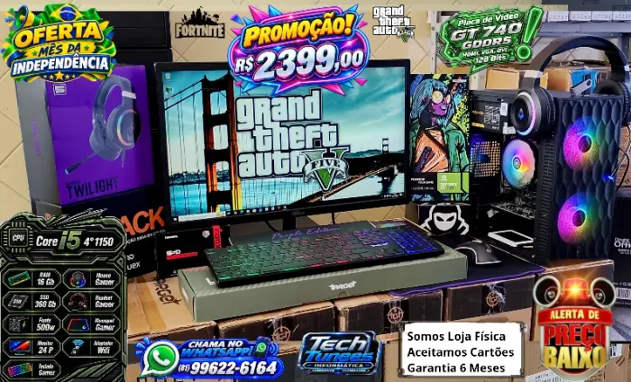 PC Gamer Completo - Core i5 -(16 Gb Ram) - (SSD 360Gb + Monitor 24P - Placa Vídeo GT 740