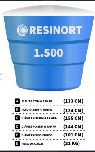 Caixa de fibra 1,500 litros 