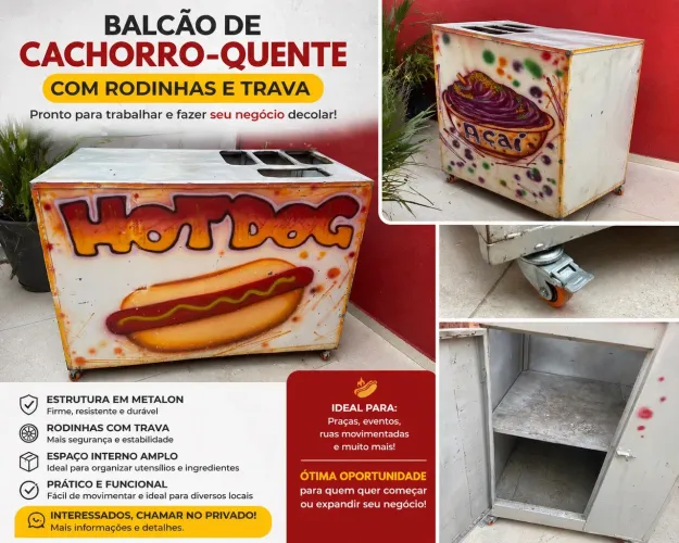 Balcão de Hot Dog com Rodinhas e Trava