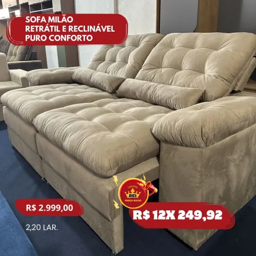 PROMOÇÃO URGENTE - Sofá Milão RETRÁTIL E RECLINÁVEL Bege apenas 12x R$249,92