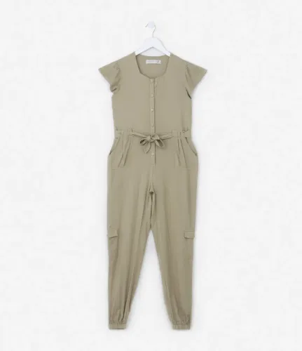 Macacão Jogger Infantil Em Viscose Twill Com Amarração - 14 Anos verde