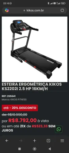 Esteira Kikos KS2202i 2.5HP Premium Profissional - Top de Linha Pouco Uso OPORTUNIDADE