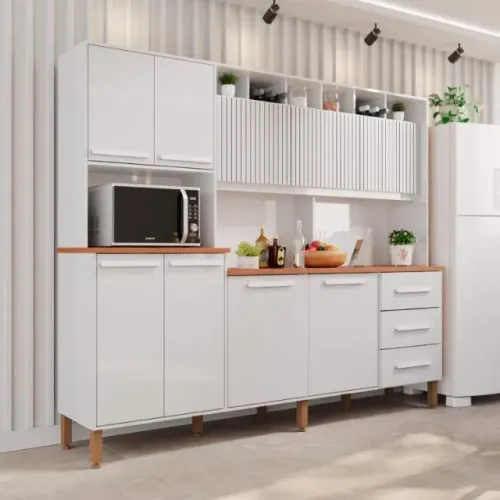 Kit Armário Cozinha Angelina Prime Frisada 9 Portas - Receba Hoje